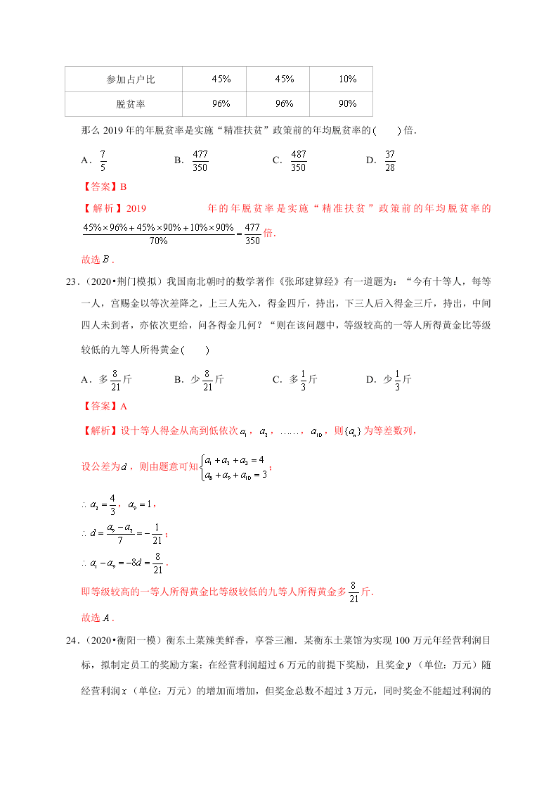 2020-2021学年高考数学（理）考点：函数模型及其应用