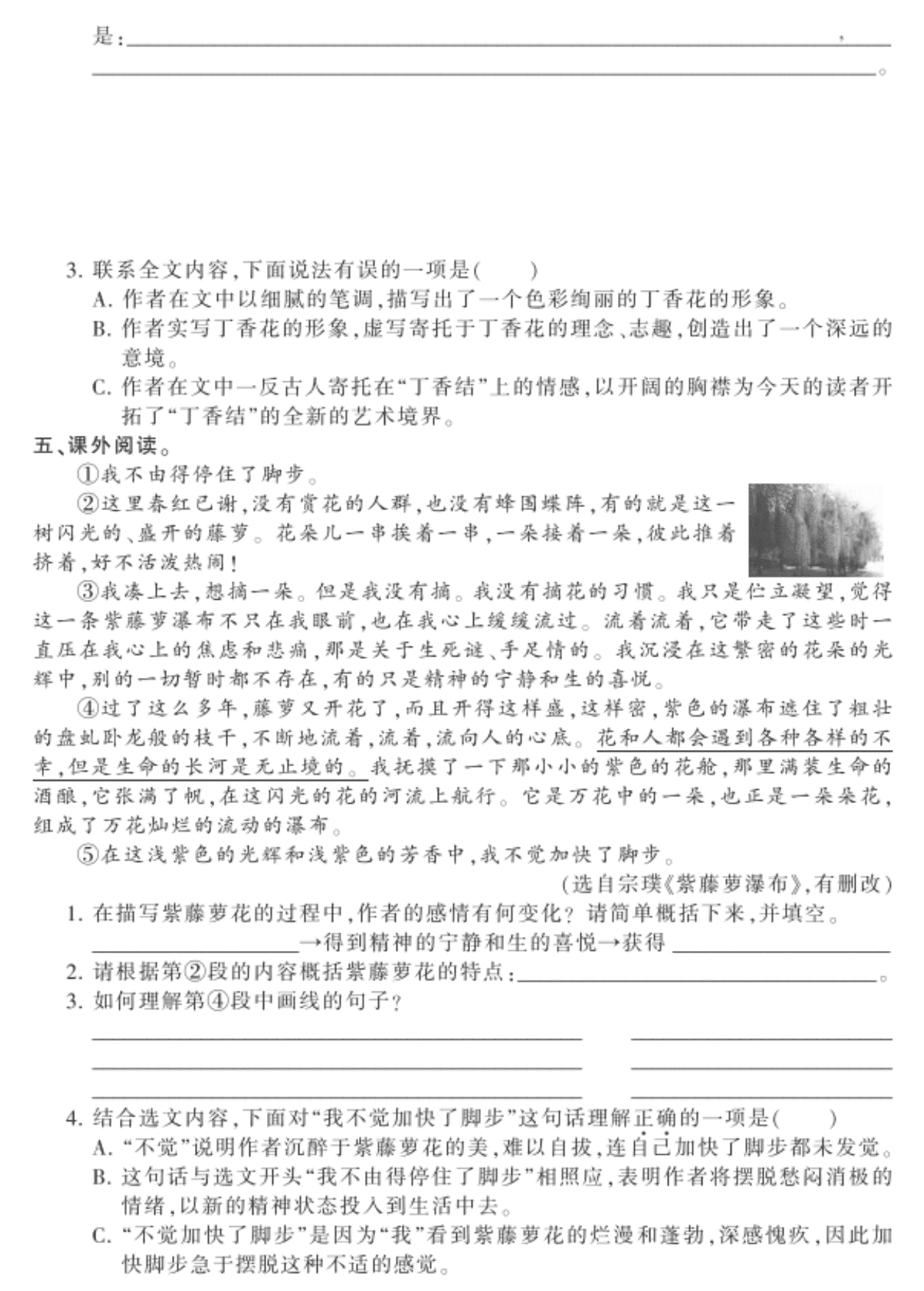 2020统编版六年级（上）语文 2.丁香结 练习题（pdf）