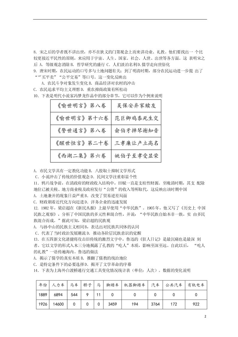 四川省成都市第七中学2021届高三历史上学期开学考试试题