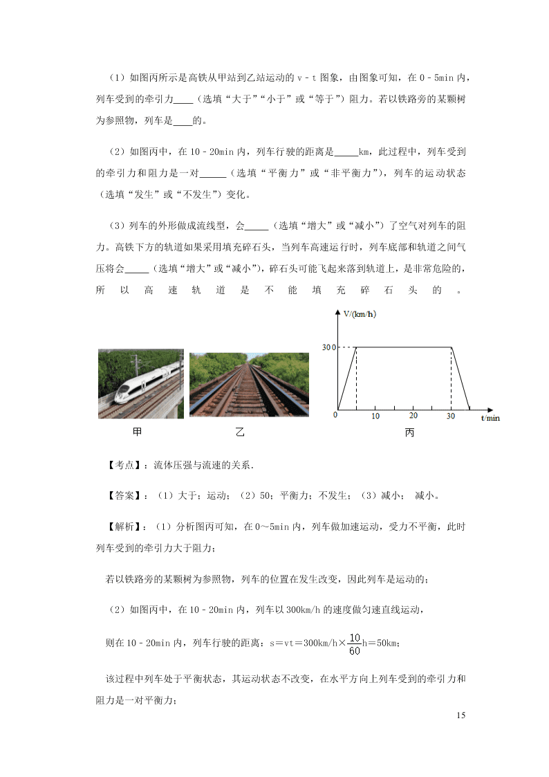 新人教版2020八年级下册物理知识点专练：9.4流体压强与流速的关系（含解析）