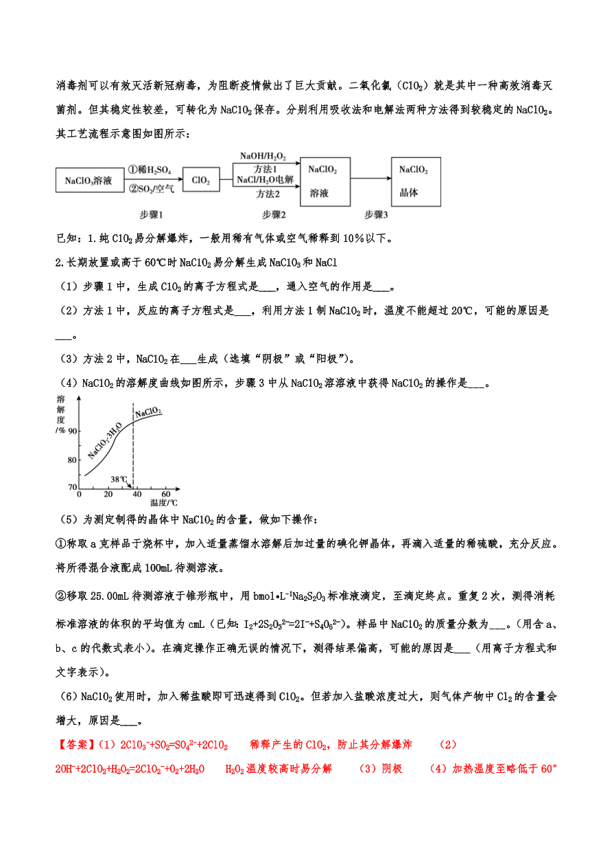 2020-2021年高考化学一轮易错点强化训练：化工流程综合