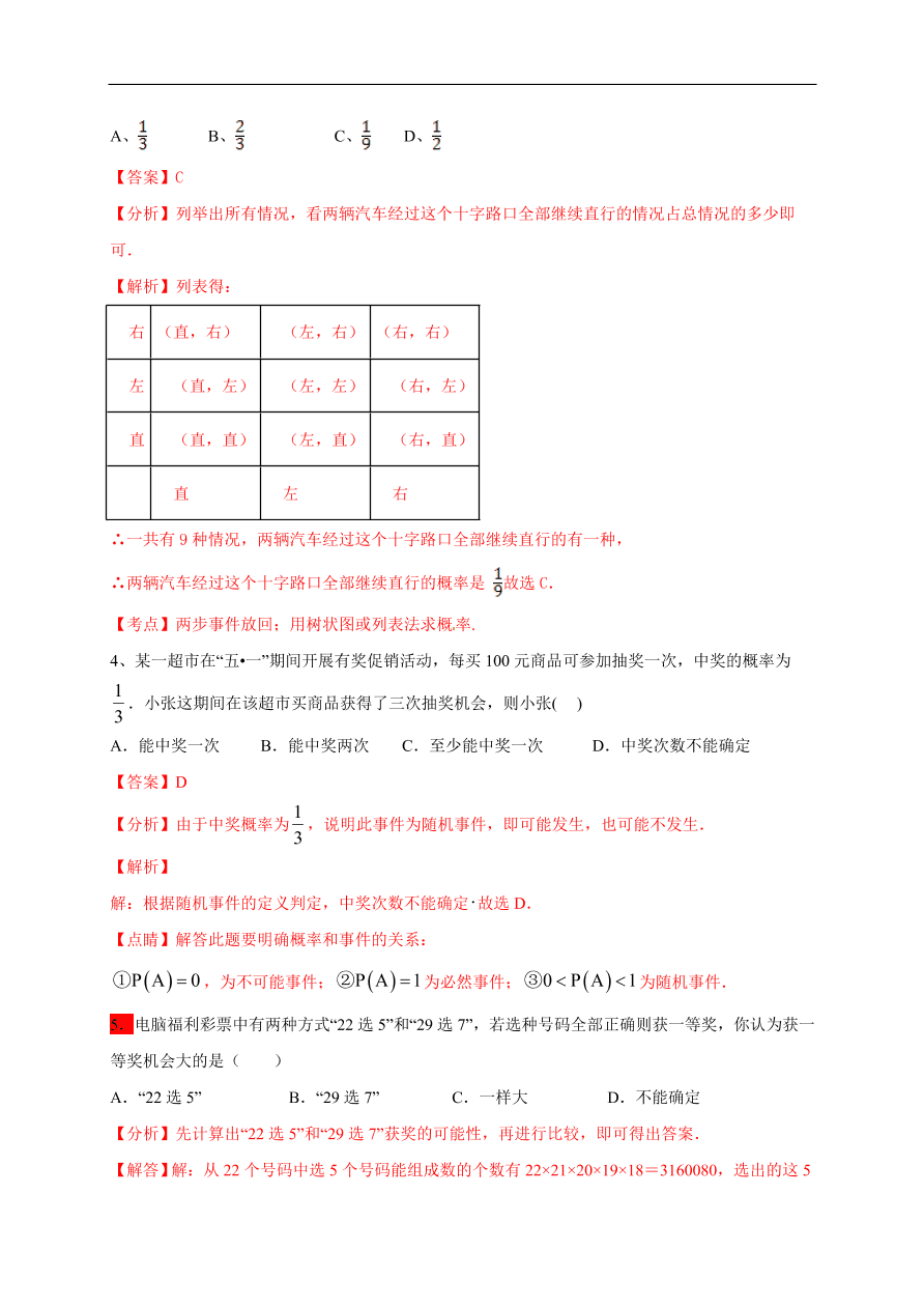 2020-2021学年初三数学第二十五章 概率初步（能力提升）