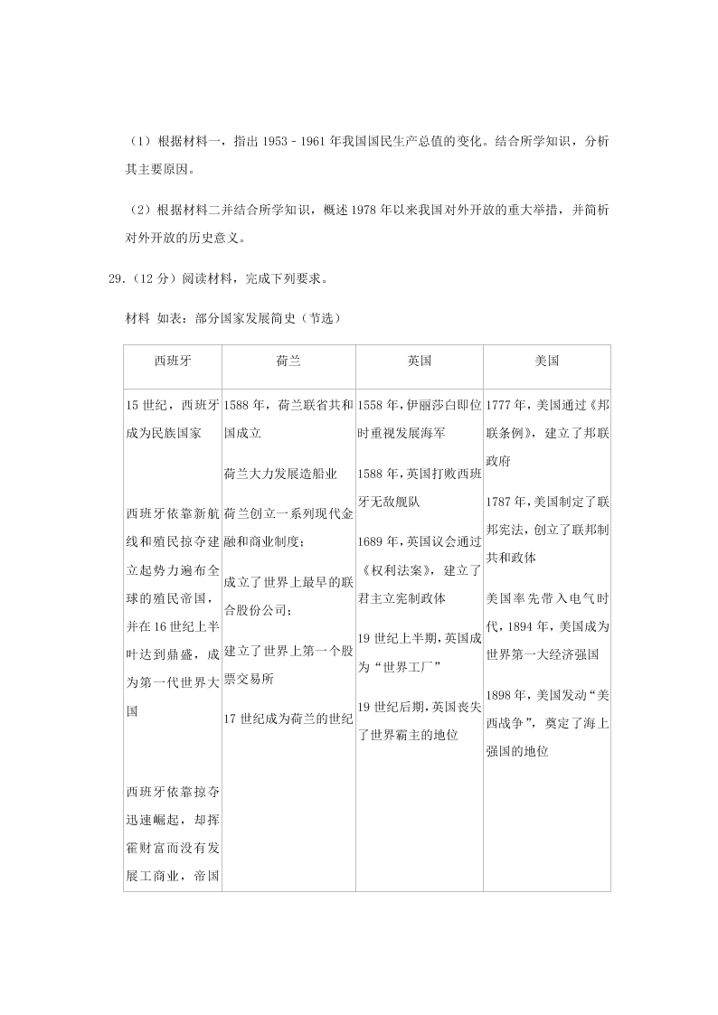 2020届福建省泉州市高一下历史期末试题（无答案）