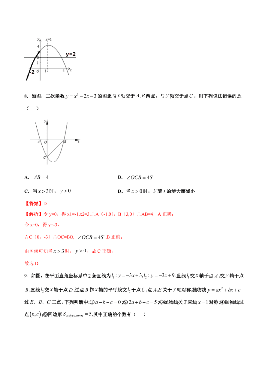 2020学年初三数学上学期同步讲解：二次函数的图象和性质