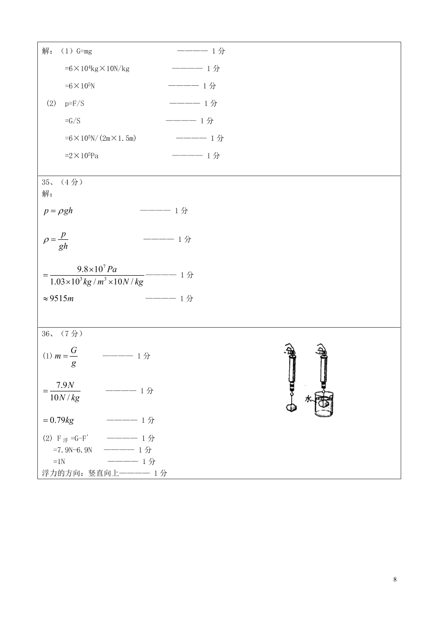 八年级下学期物理期中考试试题(含答案)
