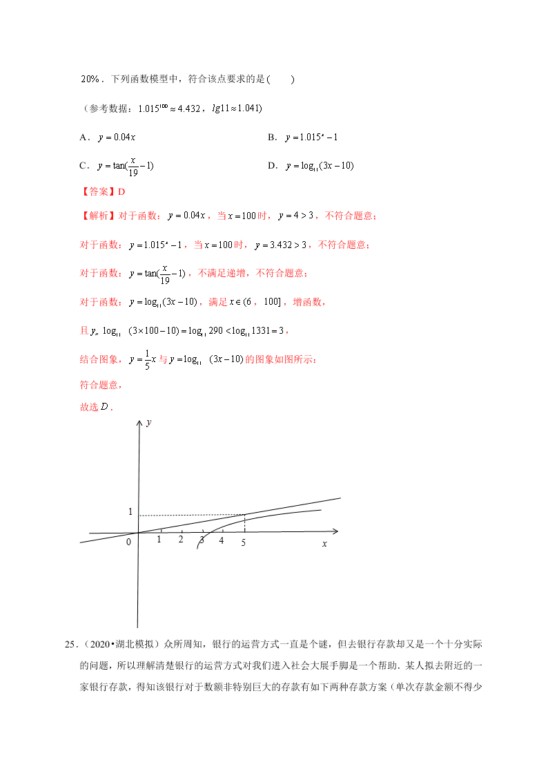 2020-2021学年高考数学（理）考点：函数模型及其应用