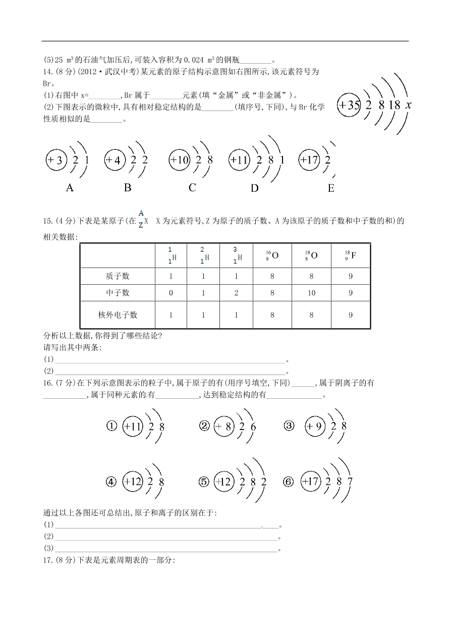 九年级化学上册单元测试 第3单元 物质构成的奥秘 1（含答案）