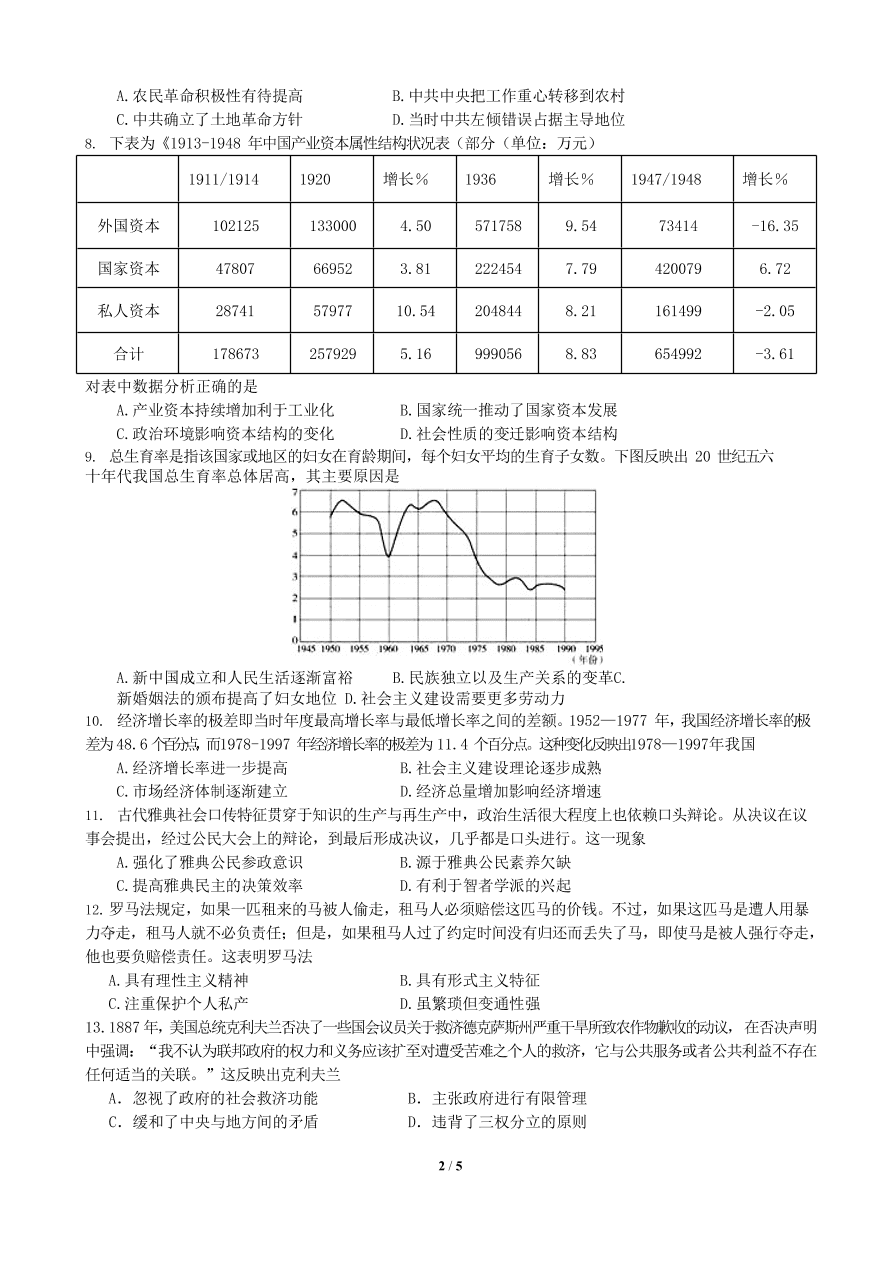 广东省六校联盟2021届高三历史上学期第二次联考试题（附答案Word版）