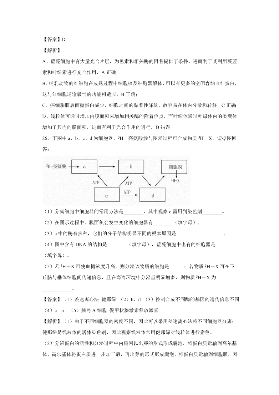 2020-2021学年高考生物精选考点突破专题02 细胞膜及细胞器、细胞核