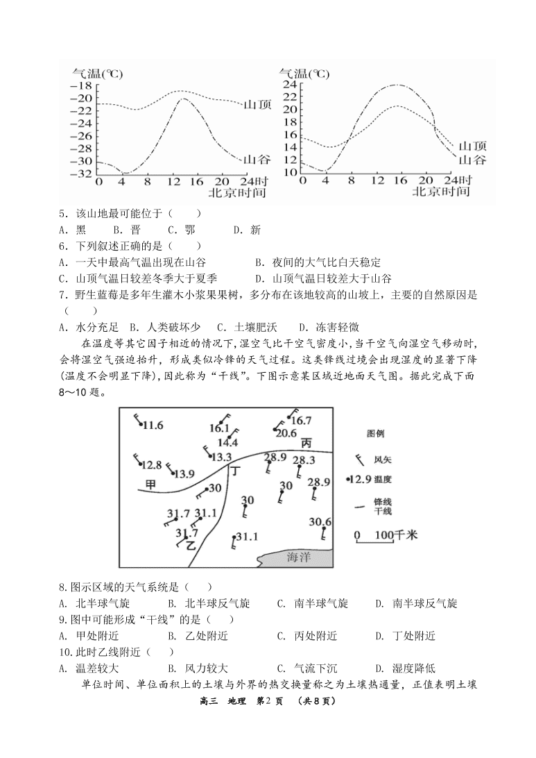 河南省实验中学2021届高三地理上学期期中试卷（附答案Word版）