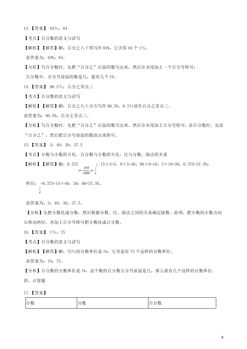 六年级数学上册专项复习六百分数的意义与读写法试题（带解析新人教版）