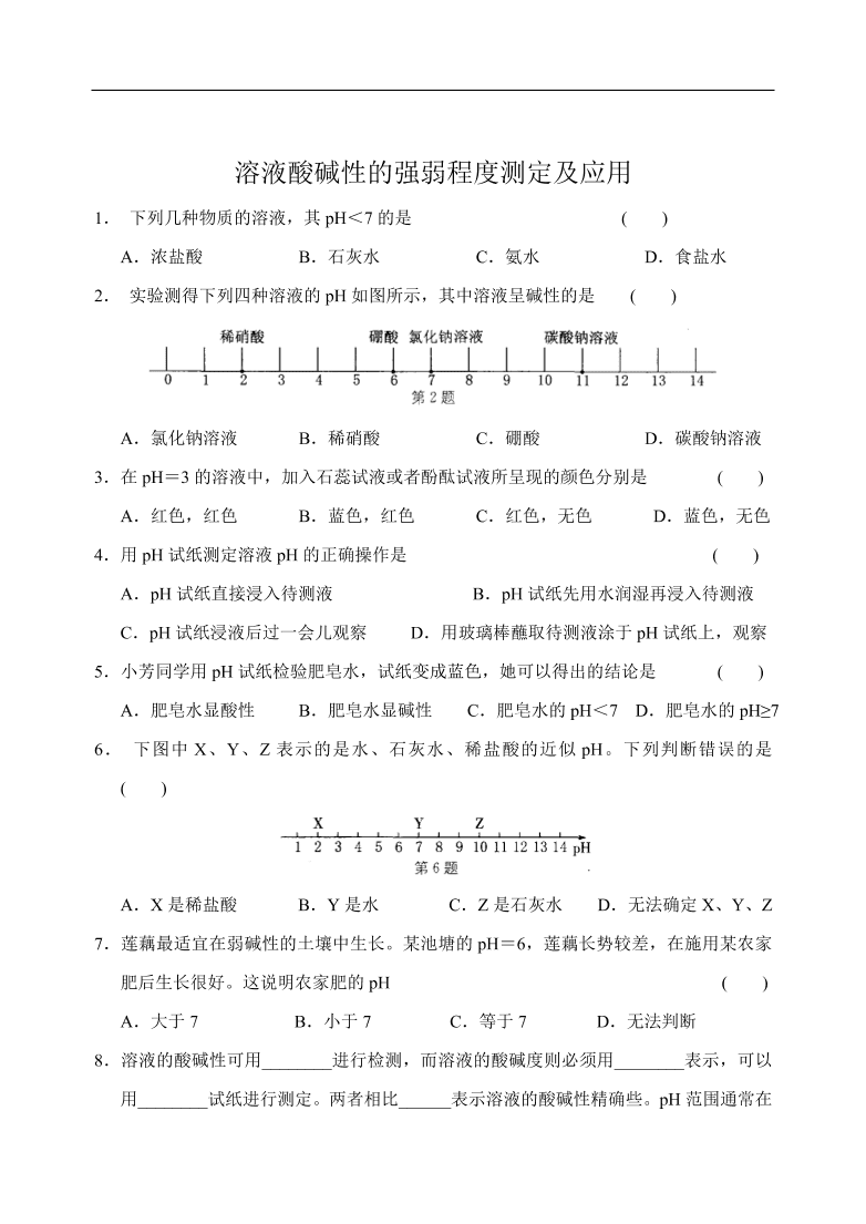 九年级化学专题复习  溶液的酸碱性2 练习