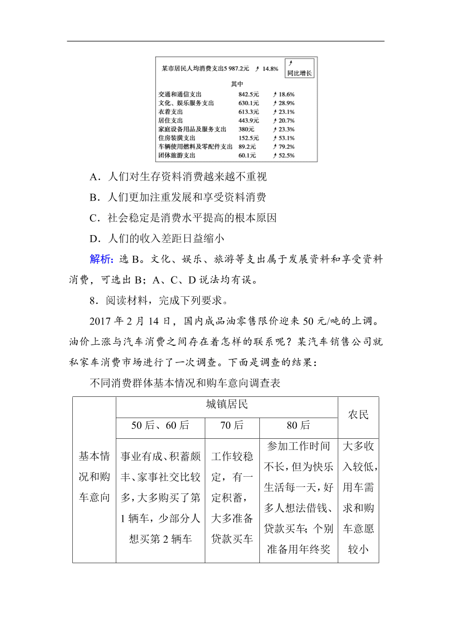 人教版高一政治上册必修1《3.1消费及其类型》课时训练及答案