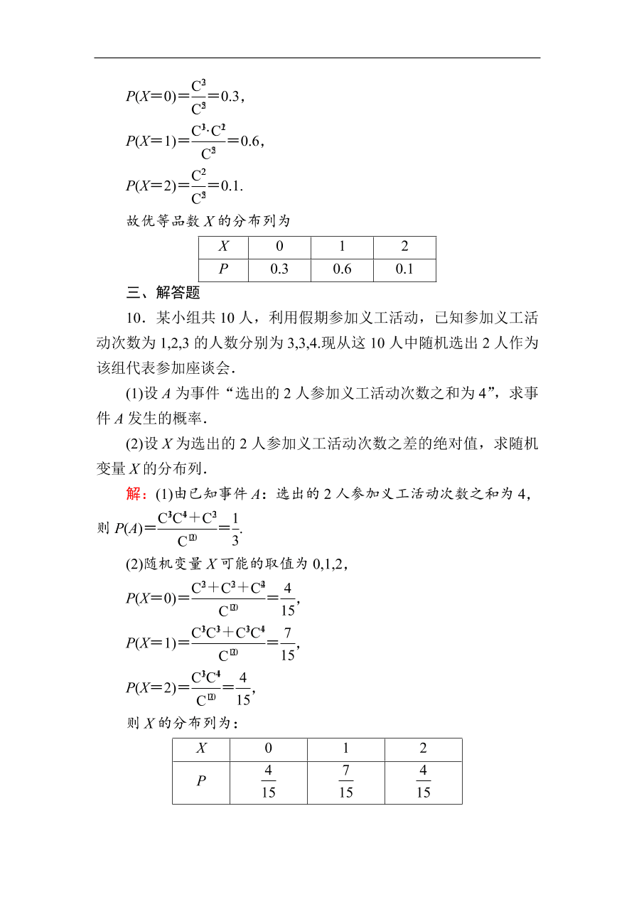 2020版高考数学人教版理科一轮复习课时作业68 离散型随机变量及其分布列（含解析）