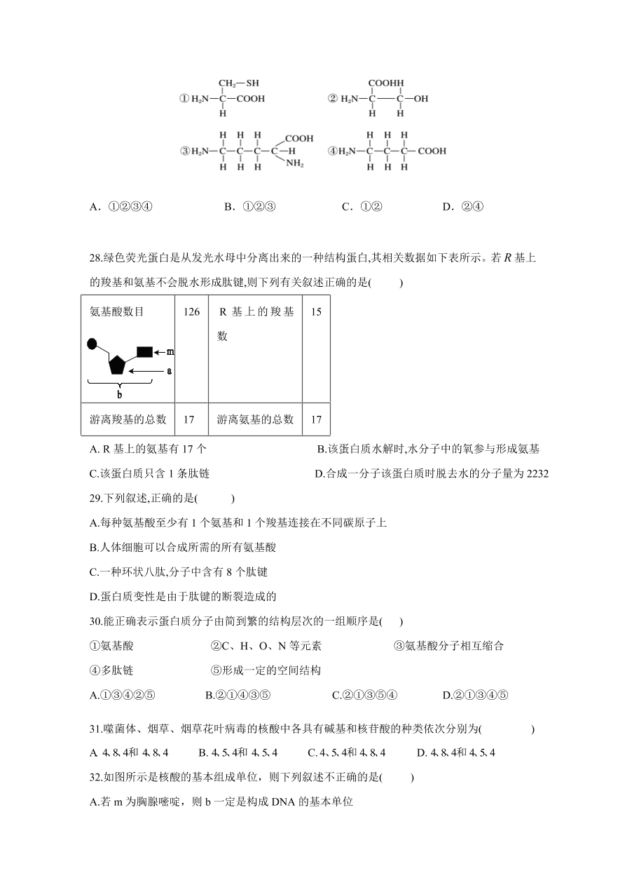 吉林省长春市第五中学2020-2021高一生物上学期期中试题（Word版含答案）