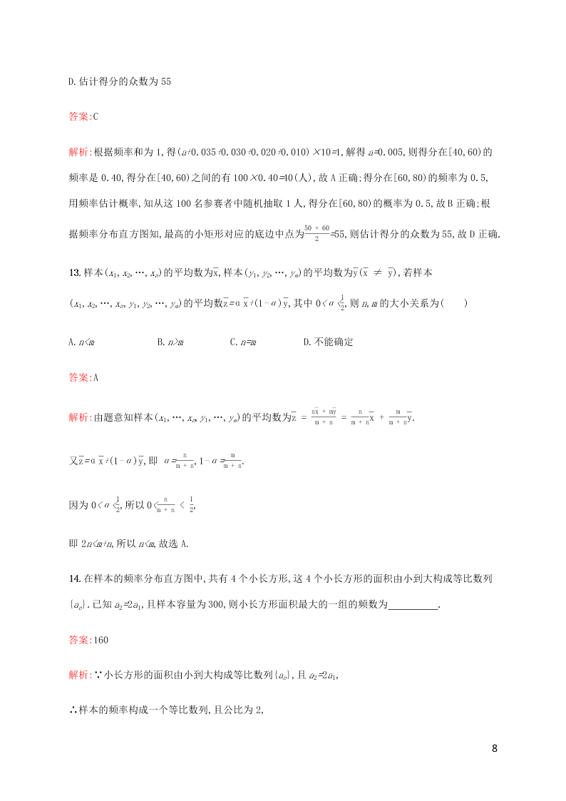 2021高考数学一轮复习考点规范练：55用样本估计总计（含解析）