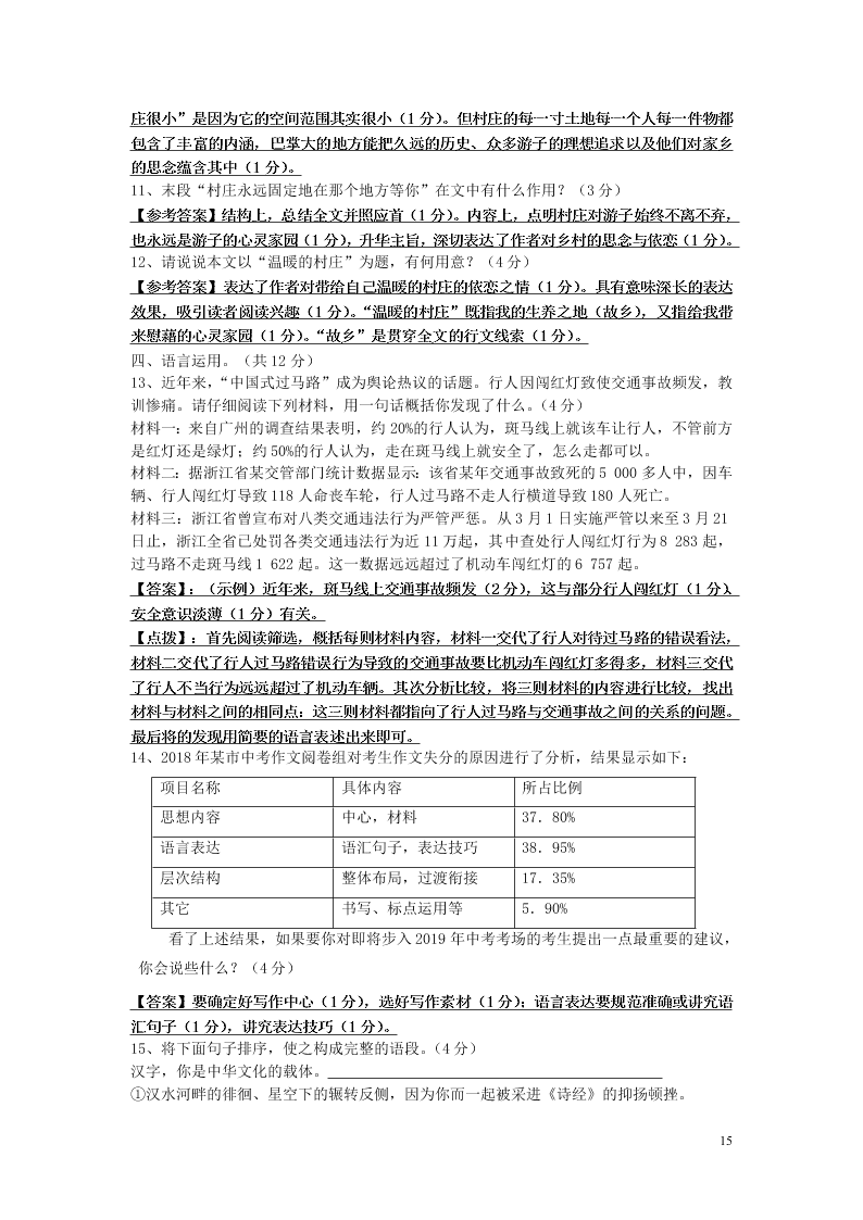 四川省成都外国语学校2020届八年级语文下学期入学测试试题（含答案）