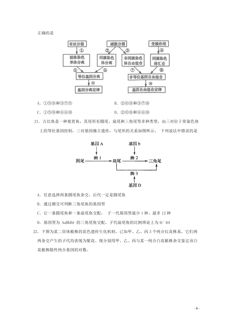 江西省南昌二中2020-2021学年高二生物上学期开学考试试题（含答案）