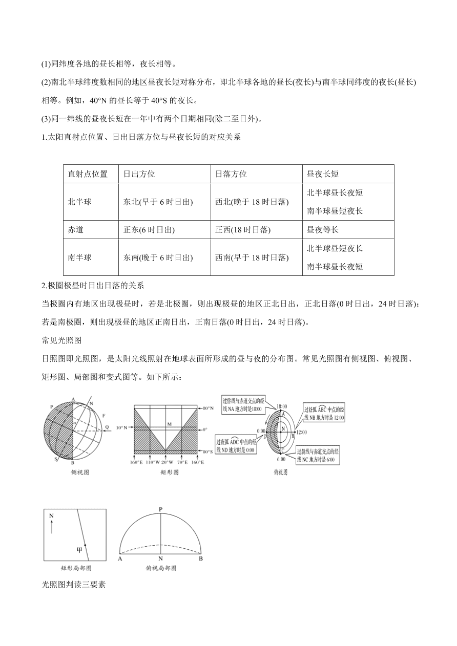 2020-2021学年高考地理一轮复习知识点专题二  地球运动