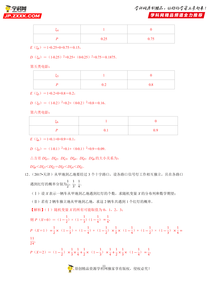 2020-2021学年高考数学（理）考点：离散型随机变量的分布列、均值与方差