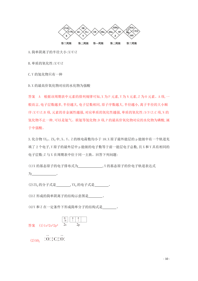 2020高考化学二轮复习专题四原子结构元素周期律表练习含解析