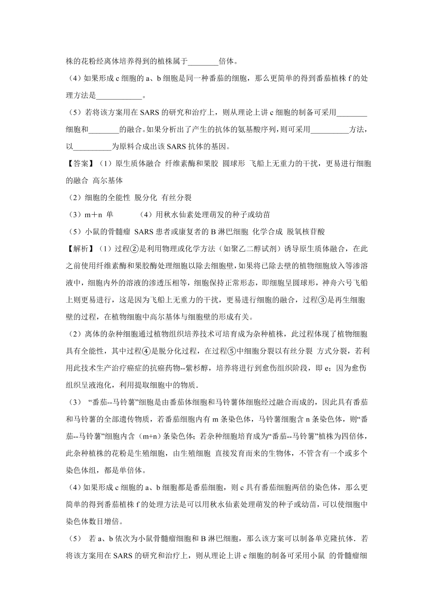 2020-2021學(xué)年高考生物精選考點(diǎn)突破專題20 細(xì)胞工程及胚胎工程