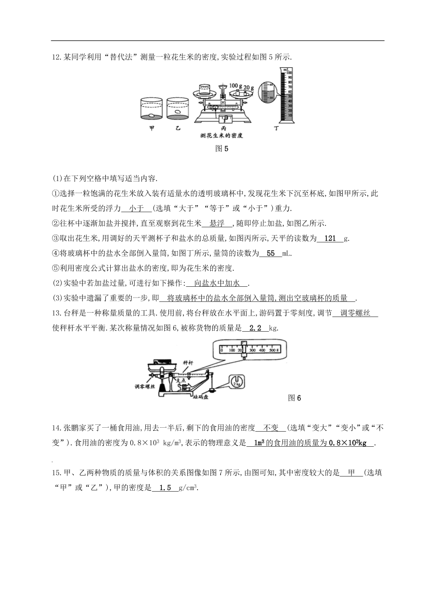  新人教版九年级中考物理  第六章 质量与密度复习测试