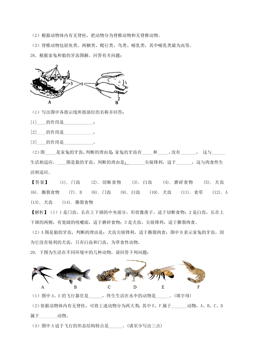 2020-2021八年级生物上学期期中测试卷01（附答案）