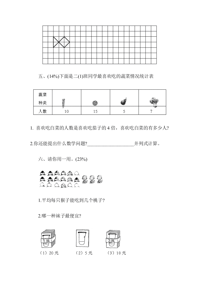 小学二年级数学下册期末试卷