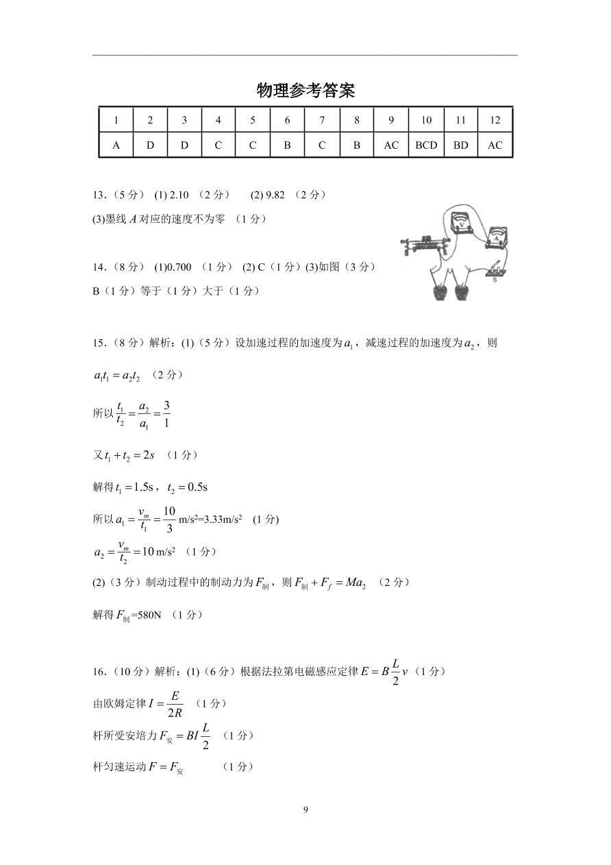 河北省实验中学2021届高三物理上学期期中试题（附答案Word版）