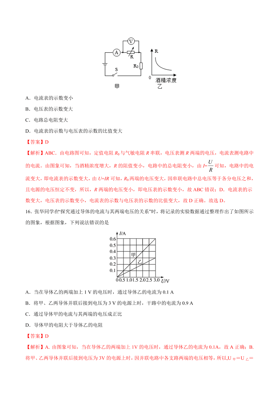 2020-2021初三物理第十七章 第2节 欧姆定律（重点练）