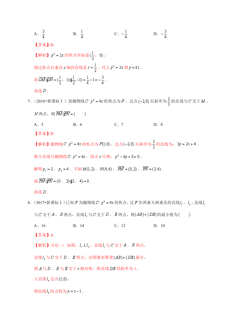 2020-2021学年高考数学（理）考点：抛物线