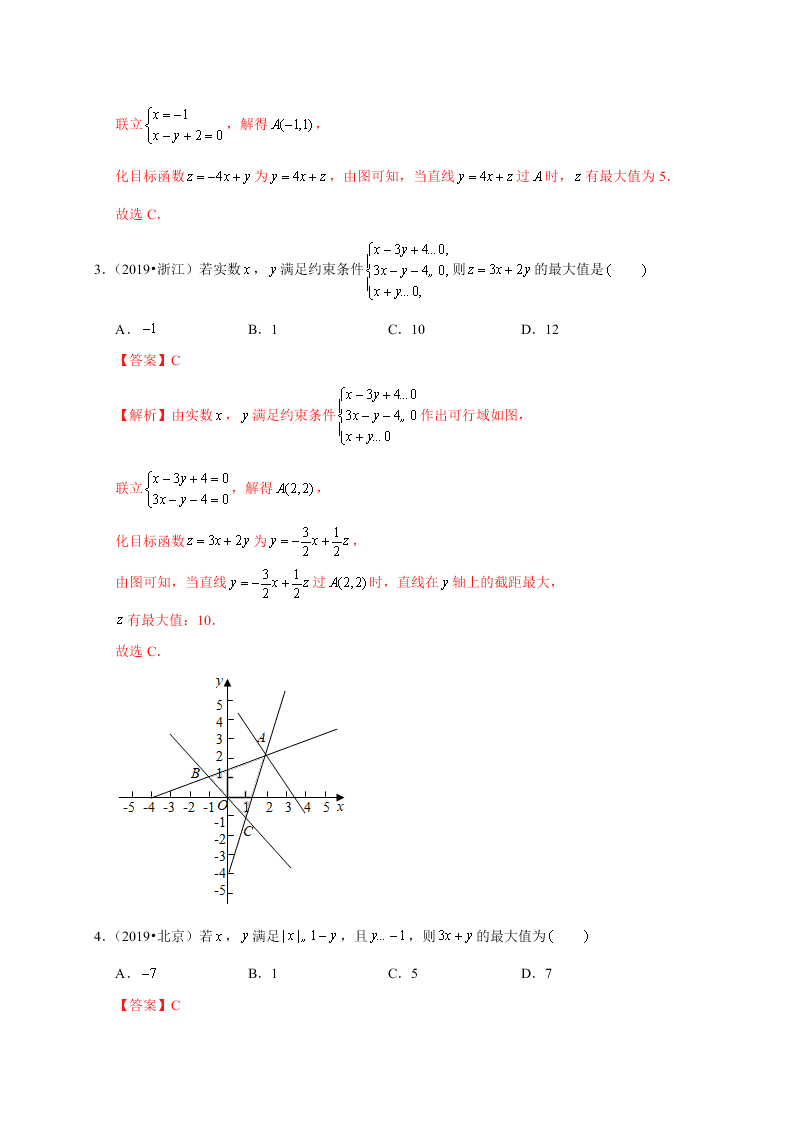 2020-2021学年高考数学（理）考点：二元一次不等式(组)与简单的线性规划问题