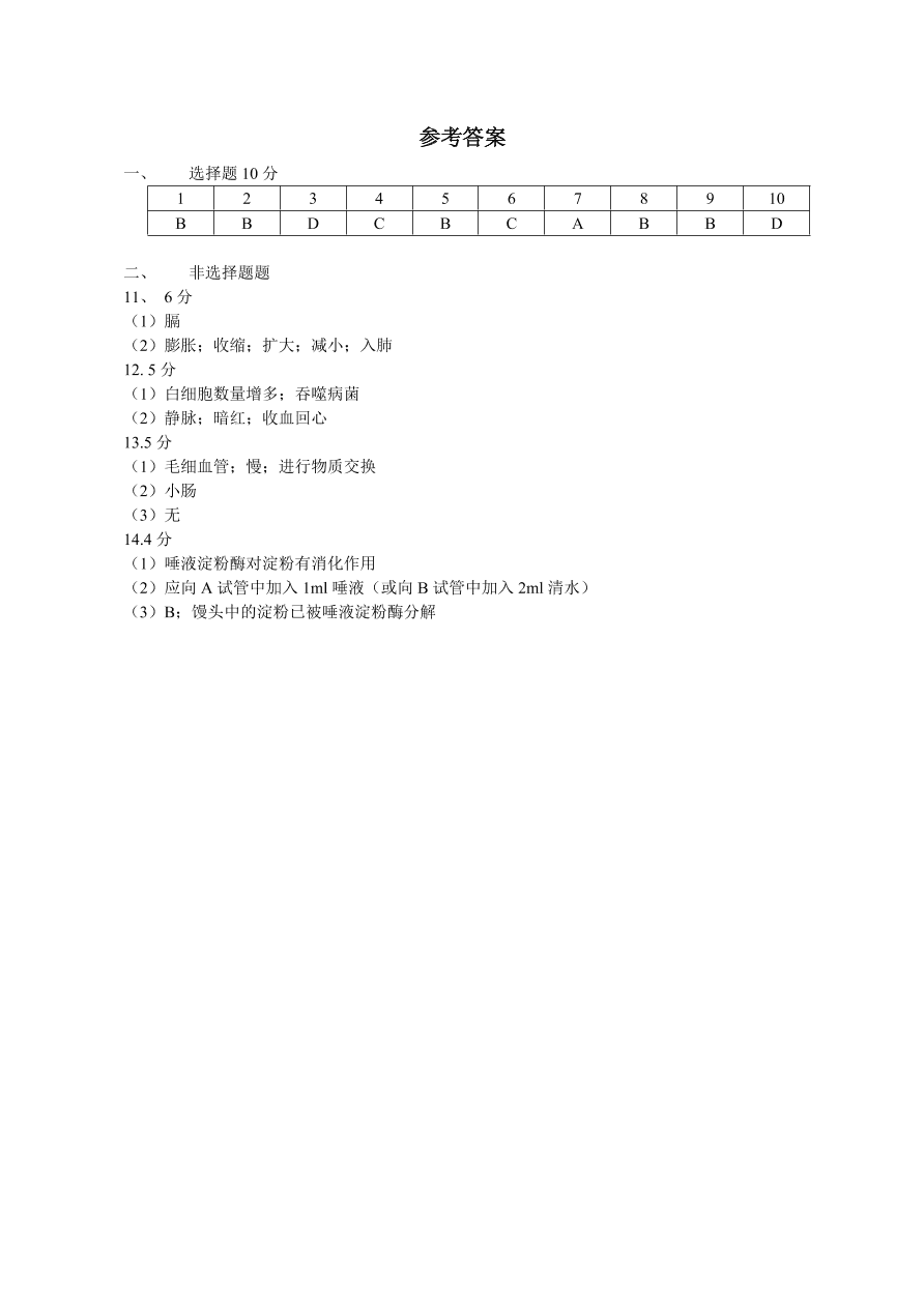 麻城市七年级生物下册期中试题及答案