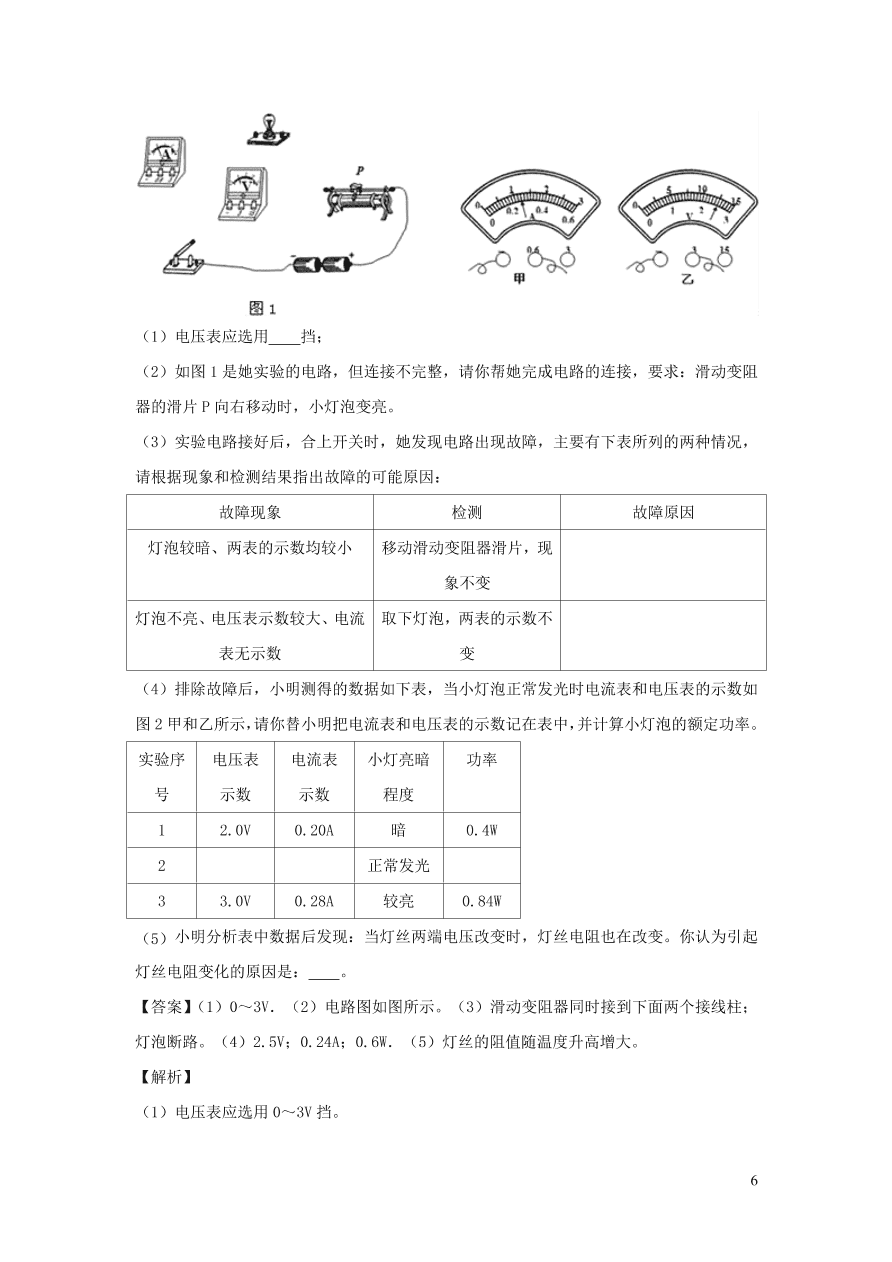 2020-2021九年级物理全册18.3测量小灯泡的电功率同步练习（附解析新人教版）