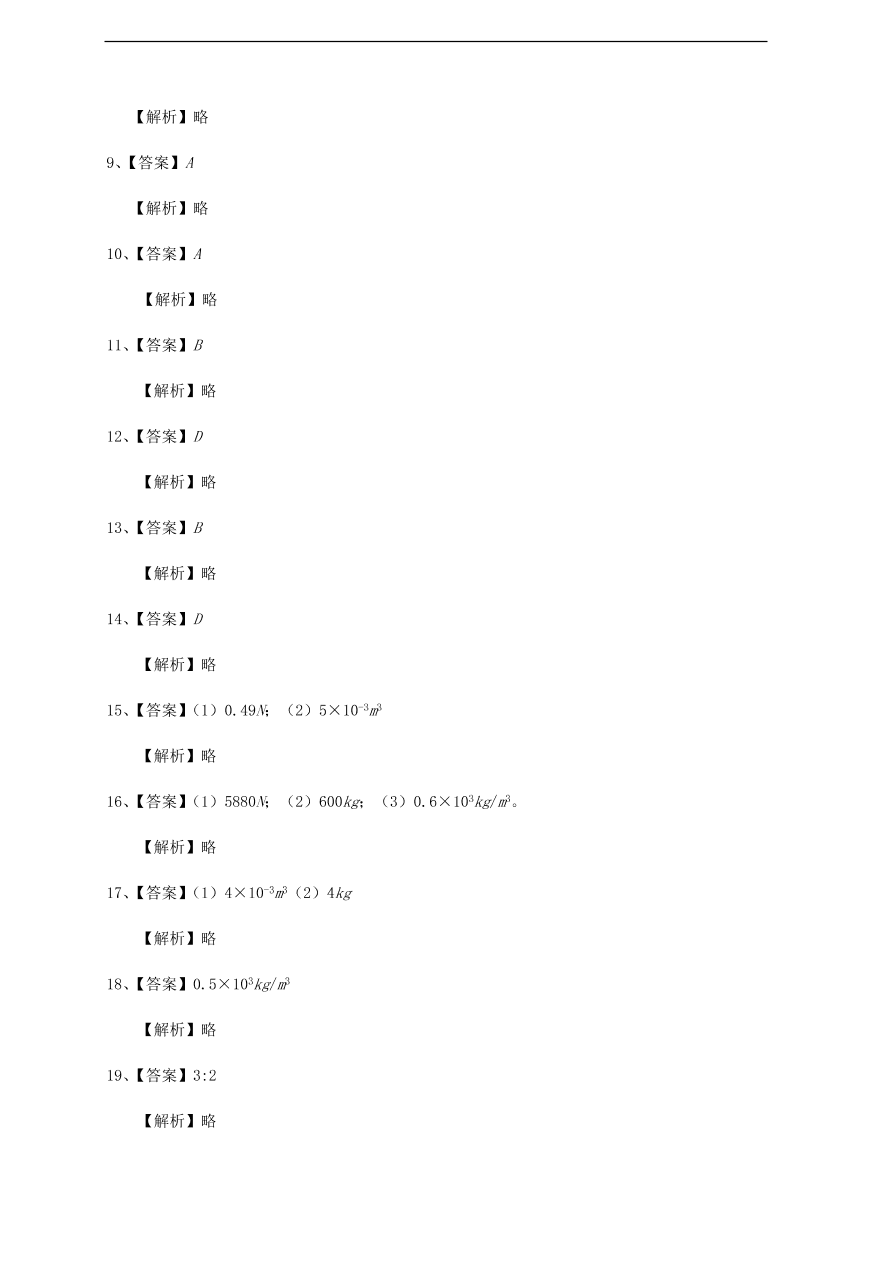 中考物理基础篇强化训练题第21讲浮力的应用