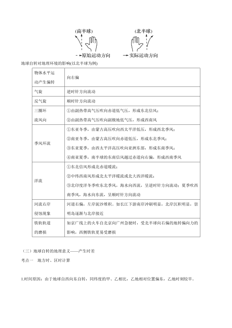 2020-2021学年高考地理一轮复习知识点专题二  地球运动