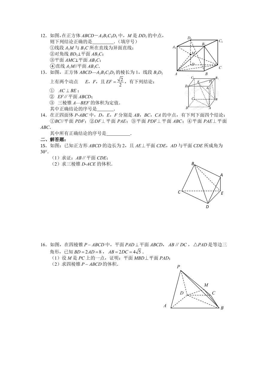 高二数学上册寒假作业3——立体几何