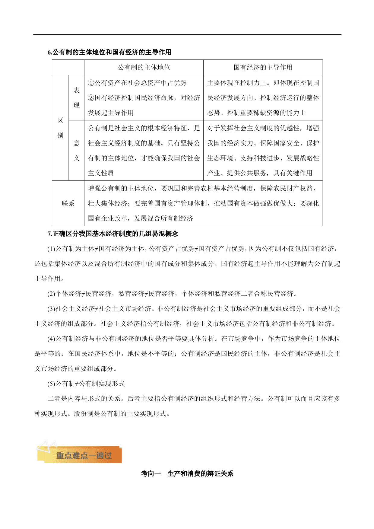 2020-2021年高考政治一轮复习考点：生产与经济制度