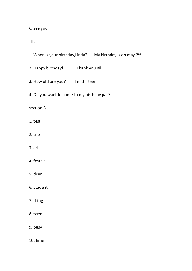 2020-2021学年人教新目标初一英语上册 Unit 8 When is your birthday 基础知识练习