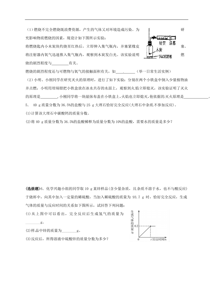 中考化学一轮复习专题训练  8燃烧化学方程式计算