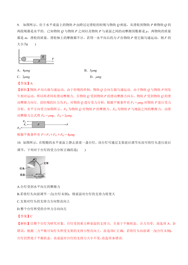 2020-2021年高考物理一轮复习核心考点专题4 重力 弹力 摩擦力
