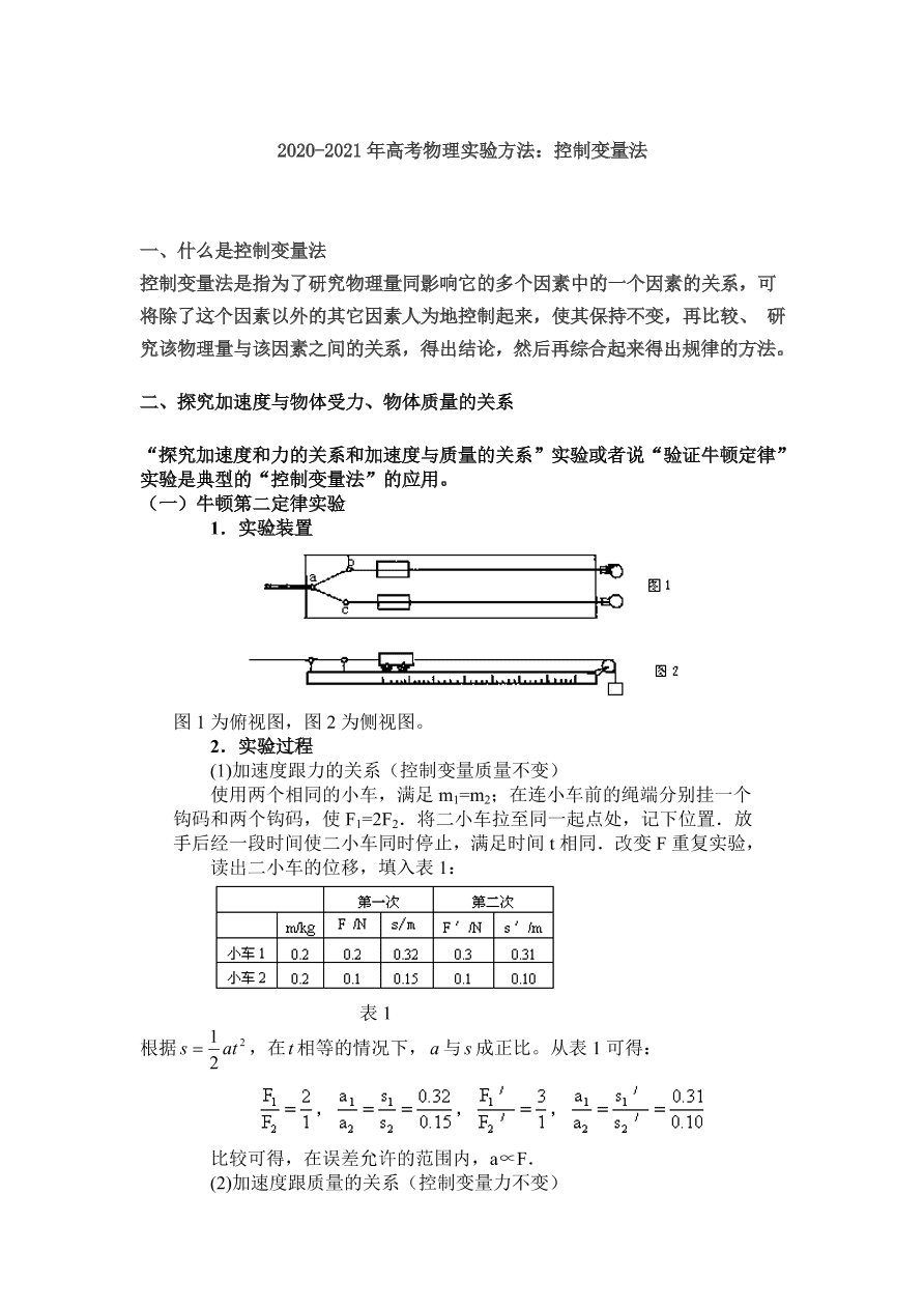 2020-2021年高考物理实验方法：控制变量法