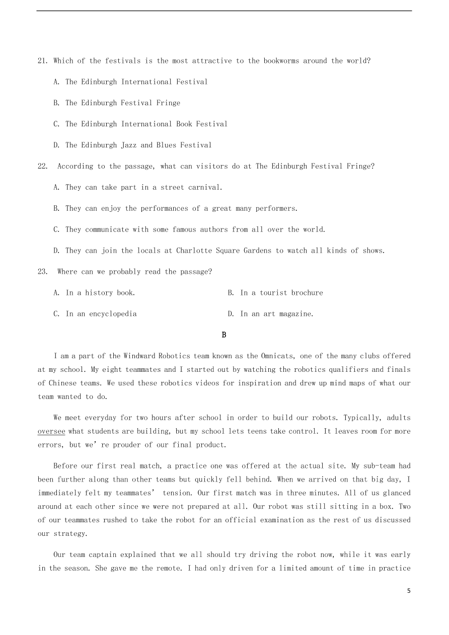 湖北省新高考联考协作体2020-2021学年高一英语上学期期中试题（含答案）