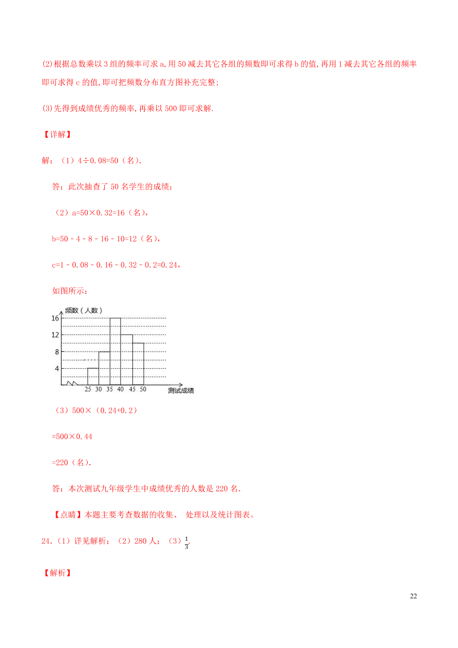 2020-2021九年级数学上册第25章概率初步章末检测题（附解析新人教版）