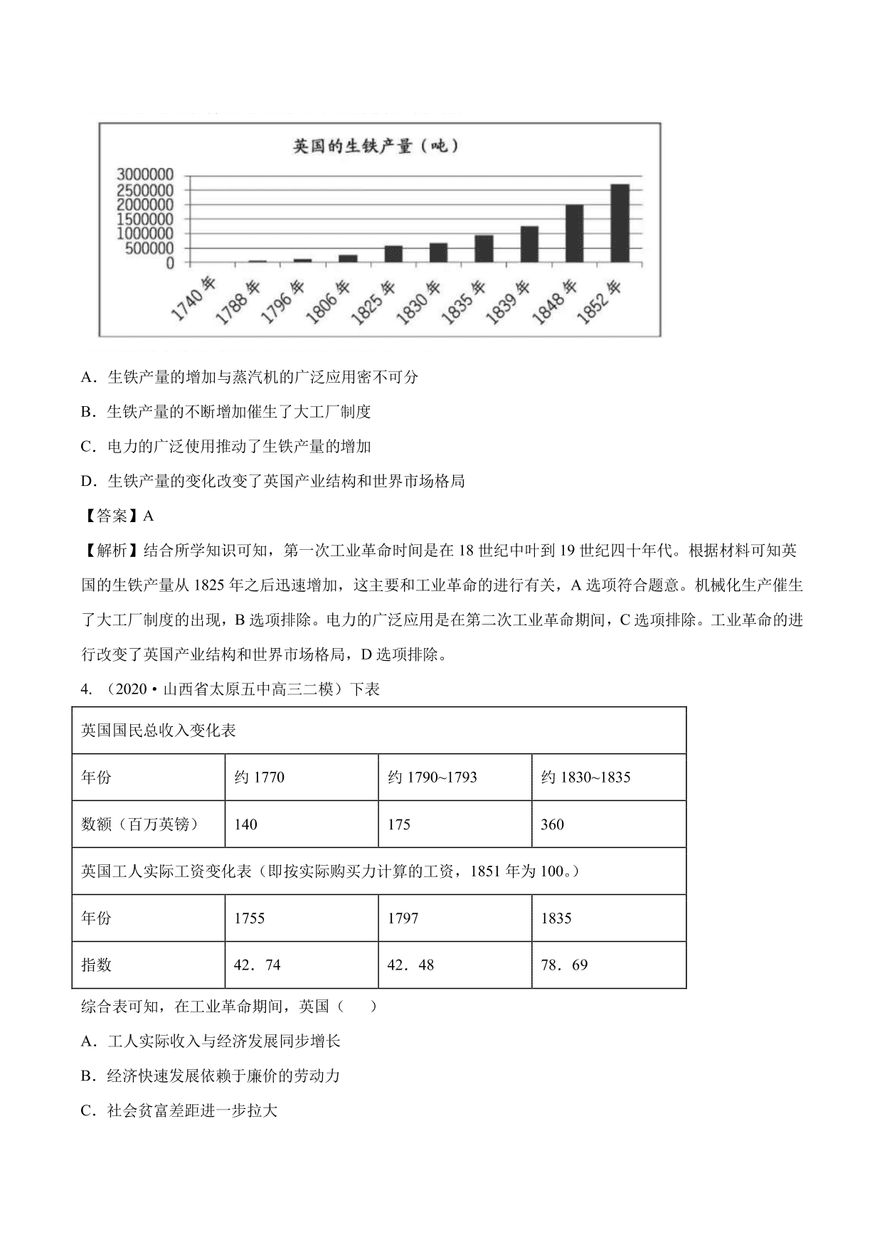 2020-2021年高考历史一轮复习必刷题：两次工业革命