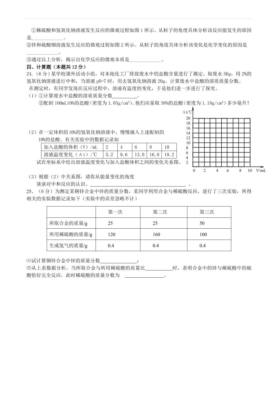 九年级化学下册第10单元 酸和碱 单元测试题及答案1