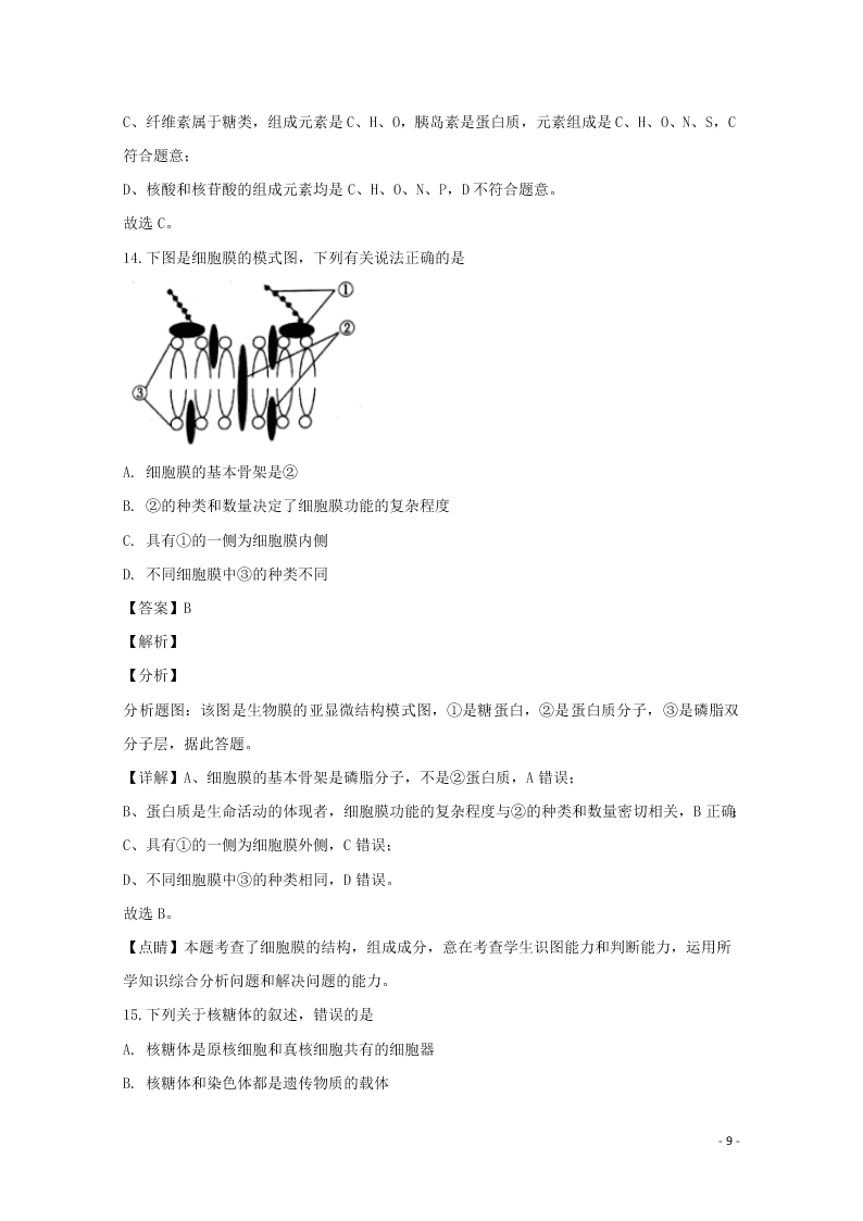 河北省邢台市2020学年高一生物上学期期末考试试题（含解析）