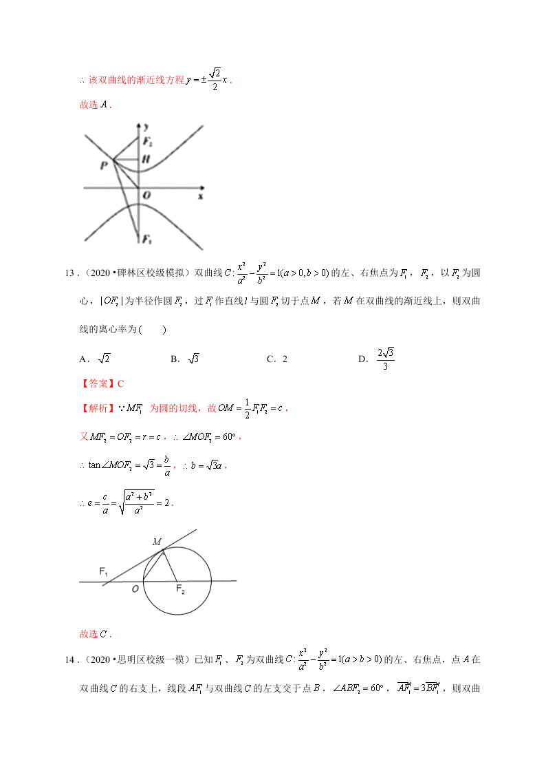 2020-2021学年高考数学（理）考点：双曲线