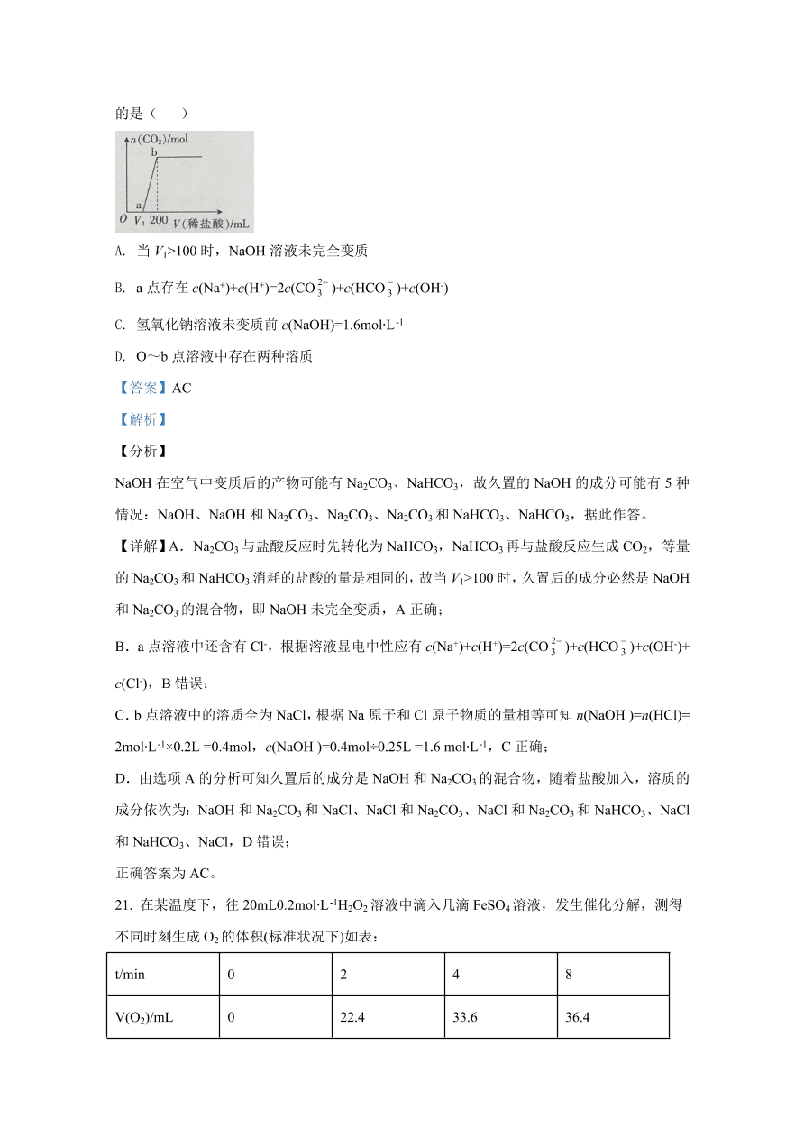 河北省邢台市2020-2021高二化学上学期期中试题（Word版附解析）